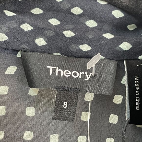 NEW Theory Womens 8 Scarf Dress 100% Silk Deep Navy Multi Square Print Chiffon - Picture 4 of 12